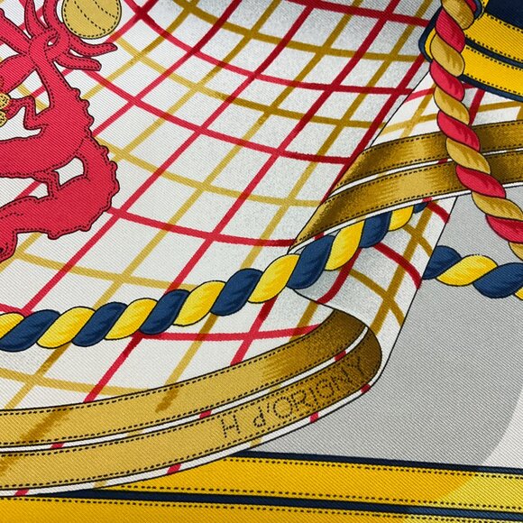 Hermes Navy Blue / Yellow Multi Grande Tenue Print Square Silk Twill Scarf - Picture 8 of 9